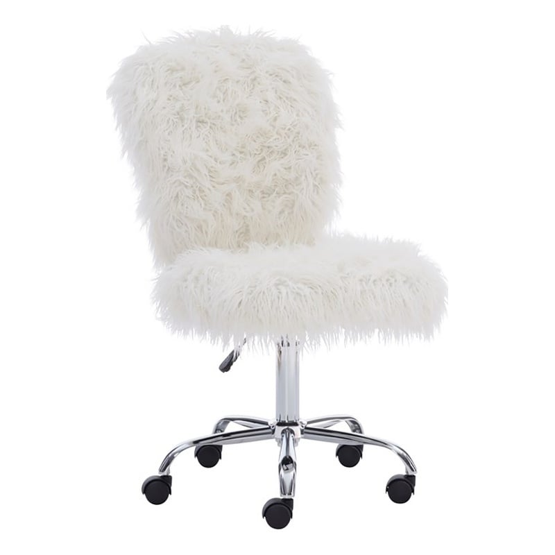 Riverbay Furniture Transitional Faux Fur Fabric Swivel Office Chair in White