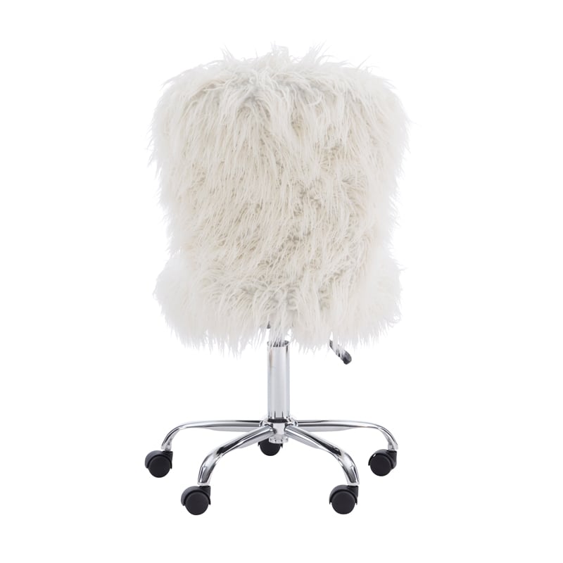 Riverbay Furniture Transitional Faux Fur Fabric Swivel Office Chair in White