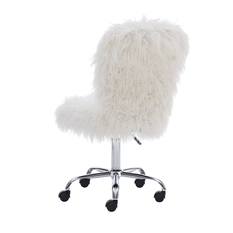 Riverbay Furniture Transitional Faux Fur Fabric Swivel Office Chair in White