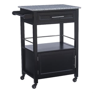 Riverbay Furniture Transitional Wood/Granite Top Kitchen Cart in Classic Black