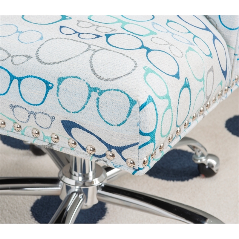 Riverbay Furniture Transitional Fabric Glasses Print Office Chair in Blue