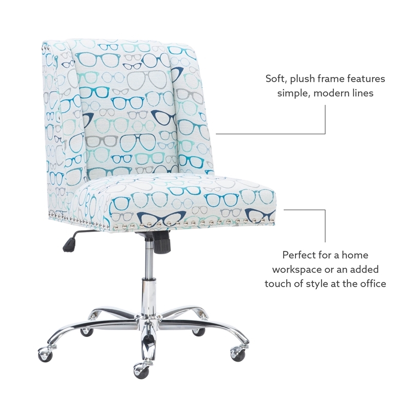 Riverbay Furniture Transitional Fabric Glasses Print Office Chair in Blue