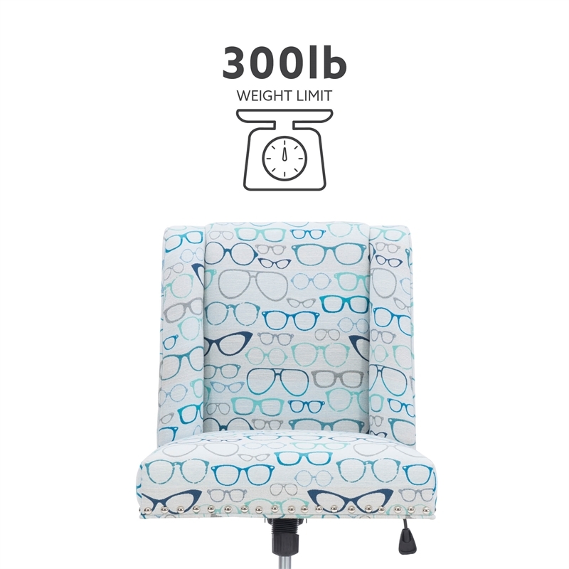 Riverbay Furniture Transitional Fabric Glasses Print Office Chair in Blue