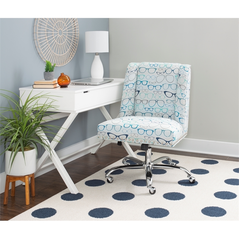 Riverbay Furniture Transitional Fabric Glasses Print Office Chair in Blue
