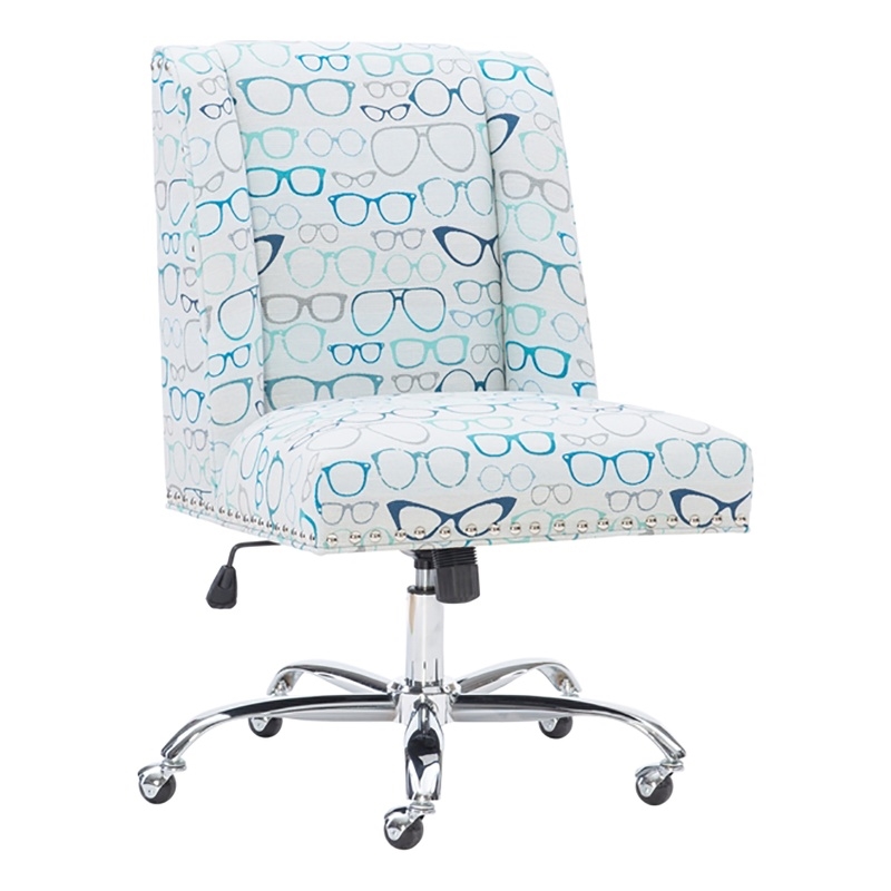 Riverbay Furniture Transitional Fabric Glasses Print Office Chair in Blue