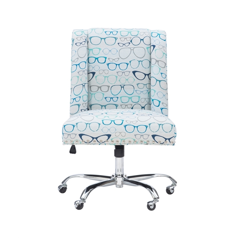 Riverbay Furniture Transitional Fabric Glasses Print Office Chair in Blue