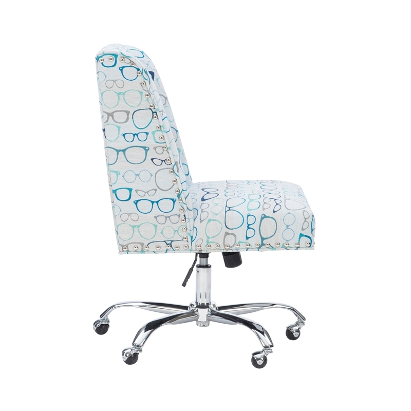 Riverbay Furniture Transitional Fabric Glasses Print Office Chair in Blue