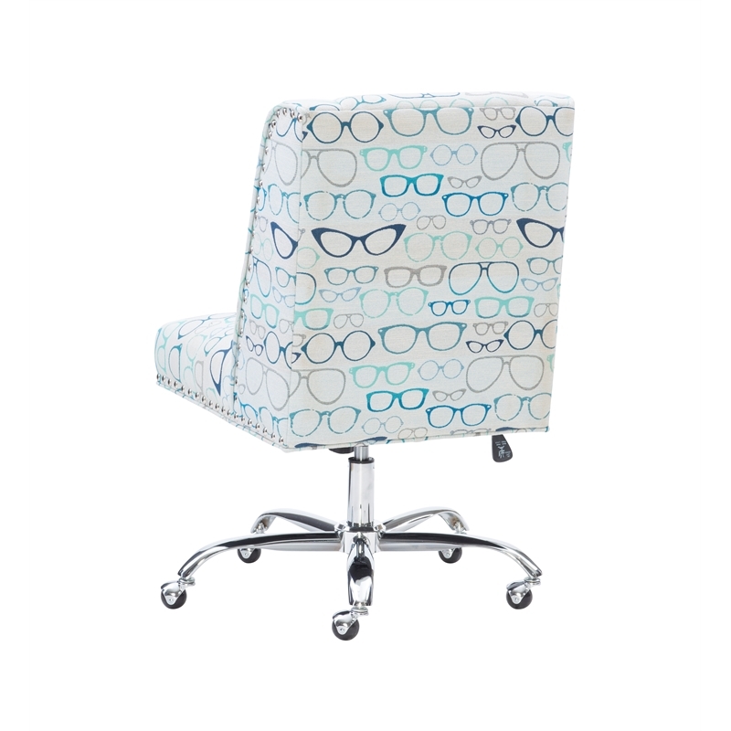 Riverbay Furniture Transitional Fabric Glasses Print Office Chair in Blue