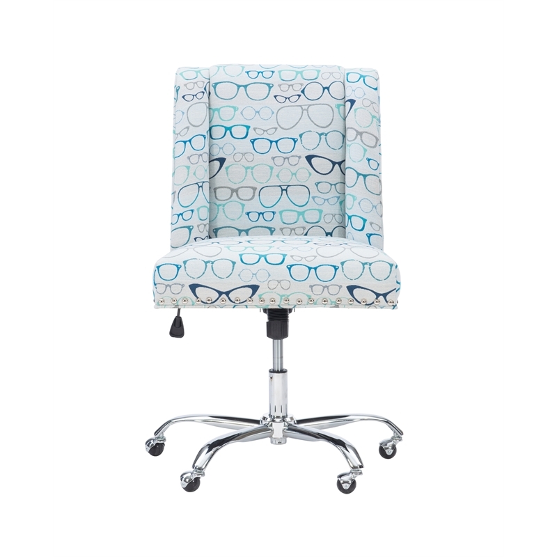 Riverbay Furniture Transitional Fabric Glasses Print Office Chair in Blue