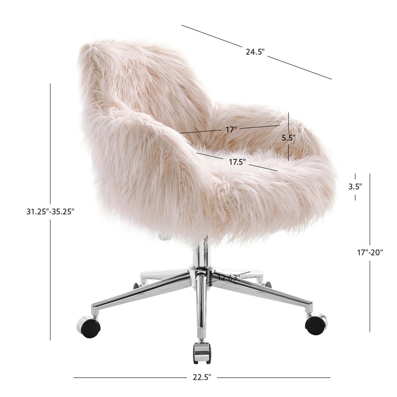 Riverbay Furniture Transitional Faux Fur Fabric Swivel Office Chair in Pink