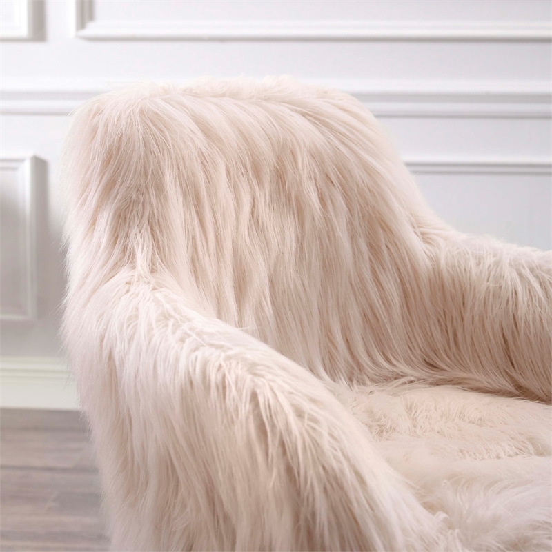 Riverbay Furniture Transitional Faux Fur Fabric Swivel Office Chair in Pink