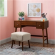 Riverbay Furniture Mid-Century Wood/Fabric Vanity Set in Walnut Brown/Beige