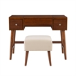 Riverbay Furniture Mid-Century Wood/Fabric Vanity Set in Walnut Brown/Beige