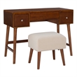 Riverbay Furniture Mid-Century Wood/Fabric Vanity Set in Walnut Brown/Beige