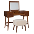 Riverbay Furniture Mid-Century Wood/Fabric Vanity Set in Walnut Brown/Beige