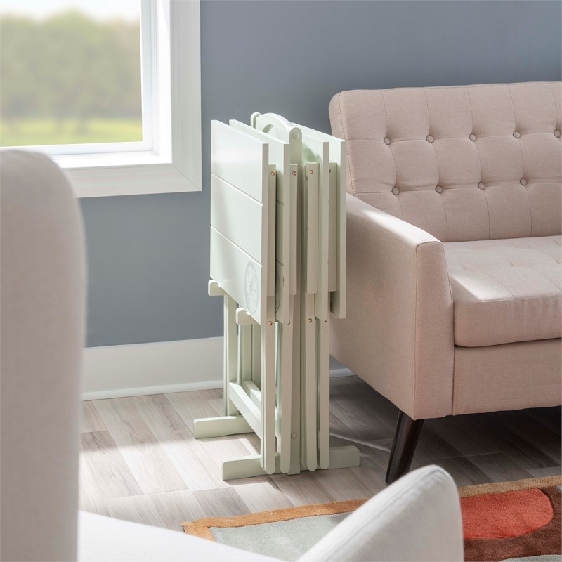 Riverbay Furniture Wood 5 Piece Tray Table Set in Gray