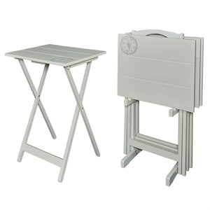Riverbay Furniture Wood 5 Piece Tray Table Set in Gray