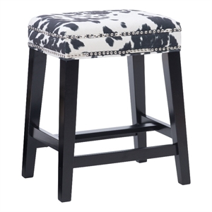 Riverbay Furniture 24&quot Transitional Wood/Fabric Cow Print Counter Stool in Black