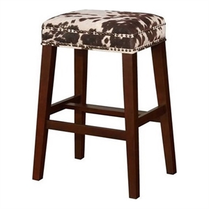 Riverbay Furniture 30&quot Transitional Wood/Fabric Cow Print Bar Stool in Brown