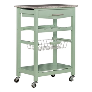 Riverbay Furniture Transitional Wood/Granite Top Kitchen Island in Mint Green