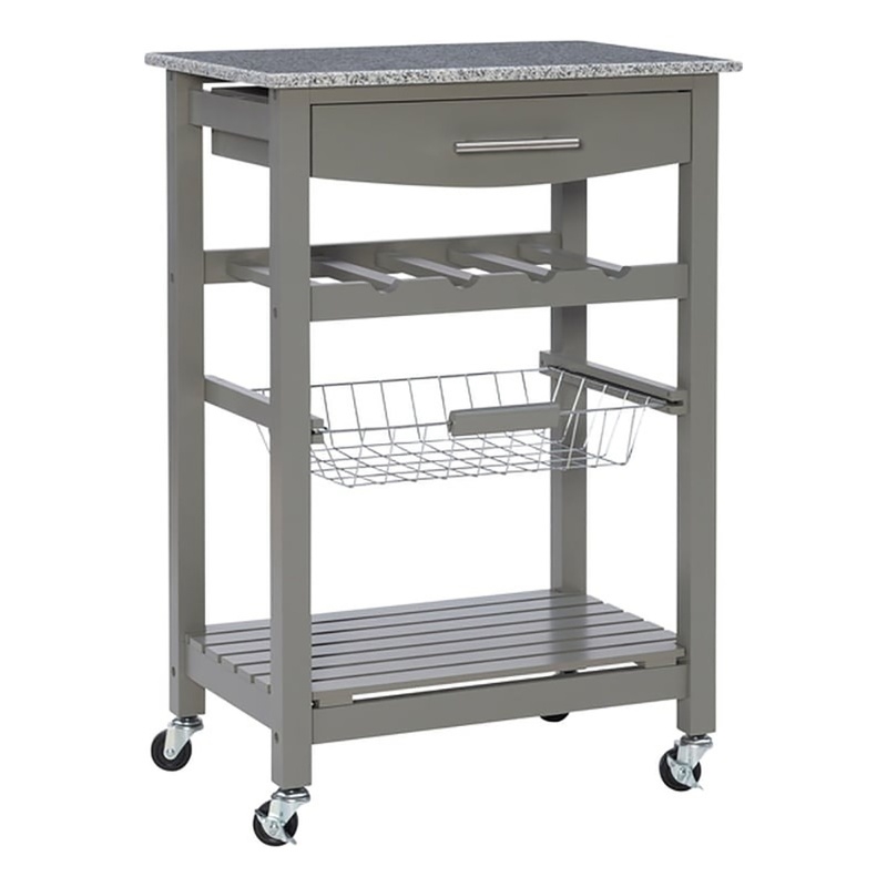Riverbay Furniture Transitional Wood/Granite Top Kitchen Island in Gray