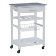 Riverbay Furniture Pine Wood White Kitchen Island Rectangular Food-Safe Granite Top Locking Casters