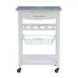 Riverbay Furniture Pine Wood White Kitchen Island Rectangular Food-Safe Granite Top Locking Casters