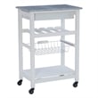 Riverbay Furniture Pine Wood White Kitchen Island Rectangular Food-Safe Granite Top Locking Casters