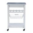 Riverbay Furniture Pine Wood White Kitchen Island Rectangular Food-Safe Granite Top Locking Casters