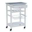 Riverbay Furniture Pine Wood White Kitchen Island Rectangular Food-Safe Granite Top Locking Casters