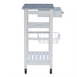 Riverbay Furniture Pine Wood White Kitchen Island Rectangular Food-Safe Granite Top Locking Casters