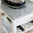 Riverbay Furniture Pine Wood White Kitchen Island Rectangular Food-Safe Granite Top Locking Casters