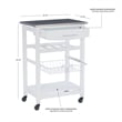 Riverbay Furniture Pine Wood White Kitchen Island Rectangular Food-Safe Granite Top Locking Casters