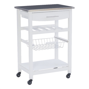 Riverbay Furniture Transitional Wood/Stainless Steel Kitchen Cart in White