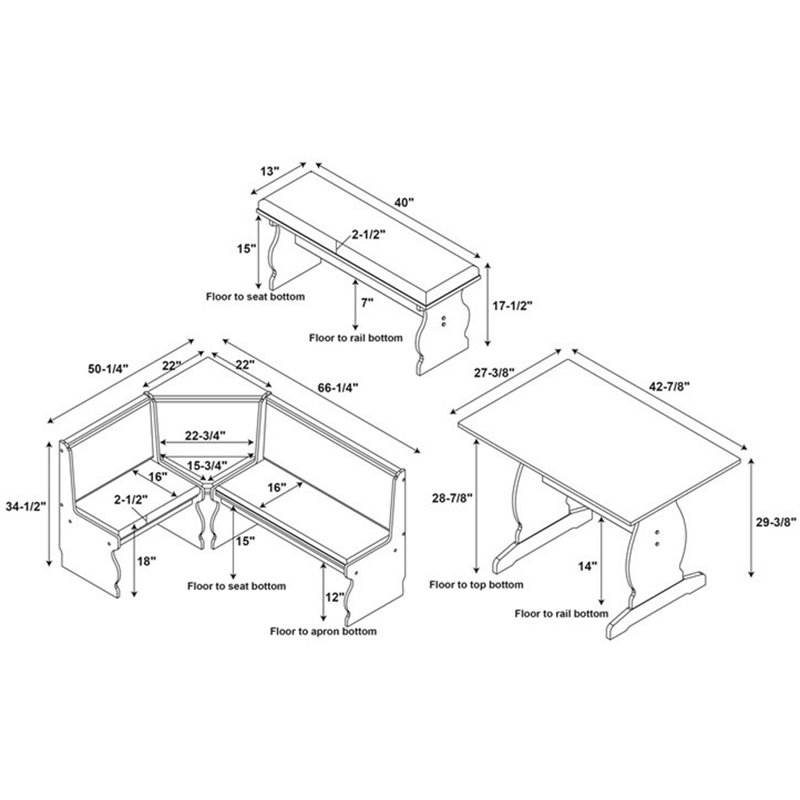 Riverbay Furniture Transitional Wood Breakfast Nook Dining Set in Gray