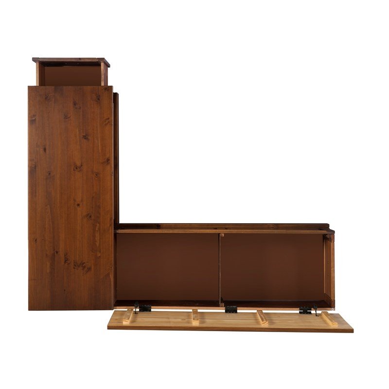 Riverbay Furniture Wood Backless Corner Table Booth & Bench Dining Set in Brown