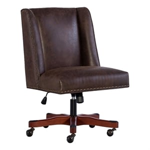 riverbay furniture transitional polyurethane office chair in brown/dark walnut