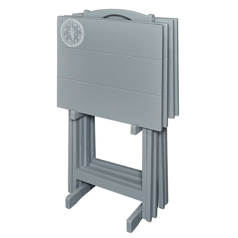 Riverbay Furniture Transitional Wood 5 Piece Compass Tray Table Set in Gray