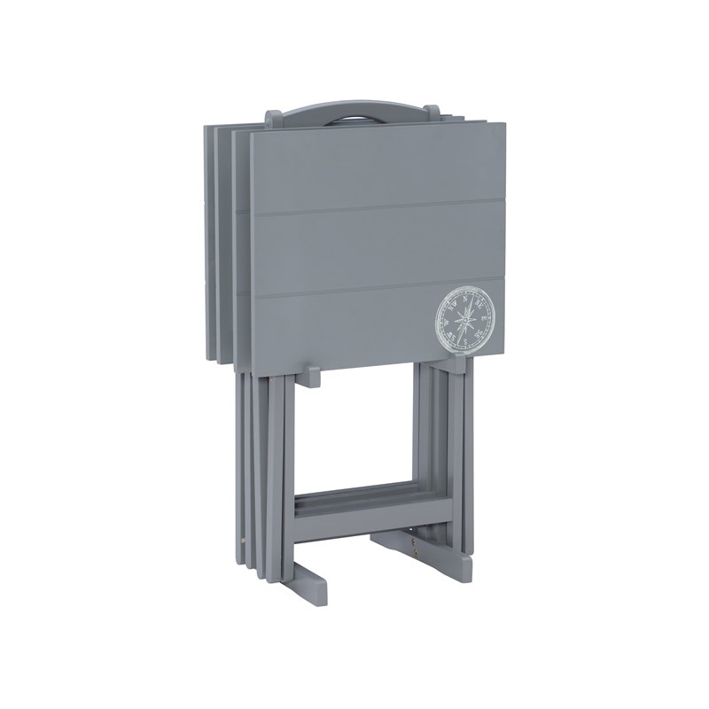 Riverbay Furniture Transitional Wood 5 Piece Compass Tray Table Set in Gray