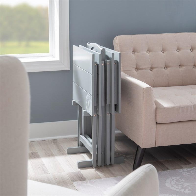 Riverbay Furniture Transitional Wood 5 Piece Compass Tray Table Set in Gray