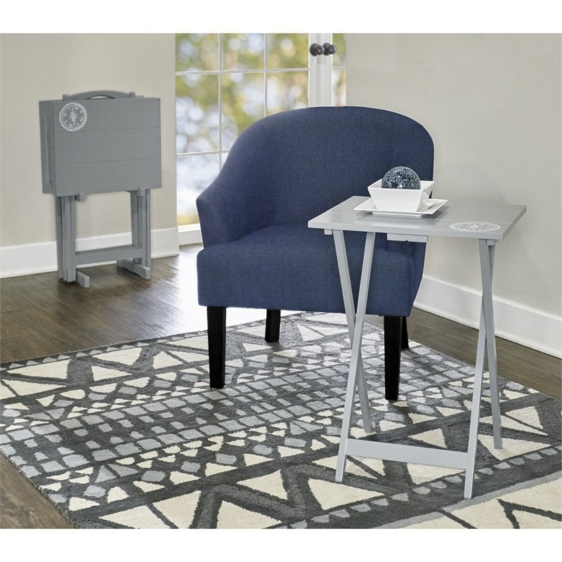 Riverbay Furniture Transitional Wood 5 Piece Compass Tray Table Set in Gray