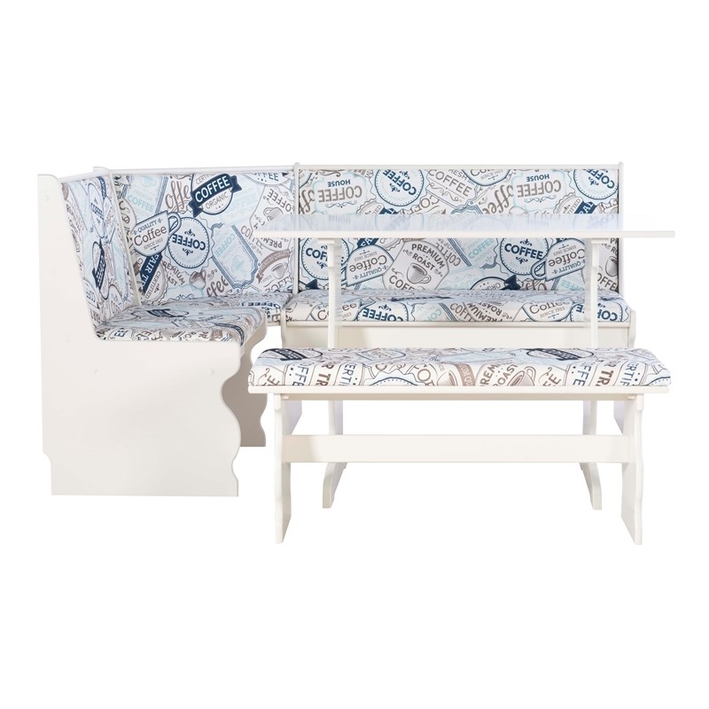 Riverbay Furniture Transitional Wood Corner Nook Dining Set in White