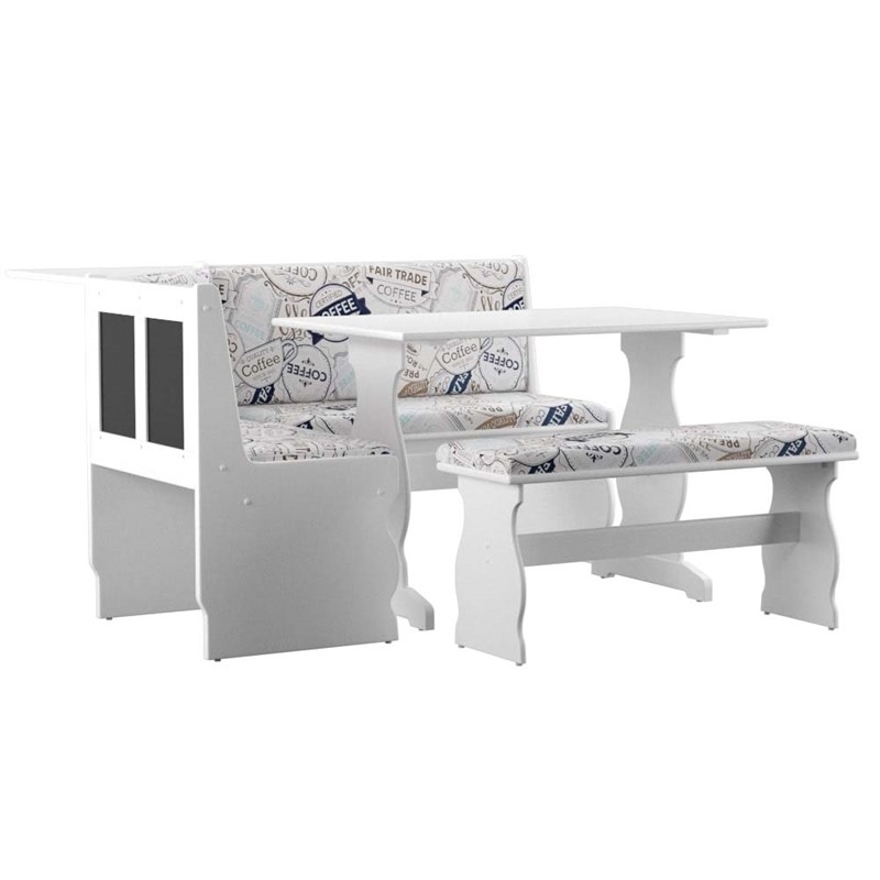 Riverbay Furniture Transitional Wood Corner Nook Dining Set in White