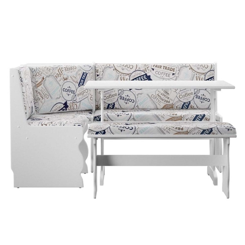 Riverbay Furniture Transitional Wood Corner Nook Dining Set in White