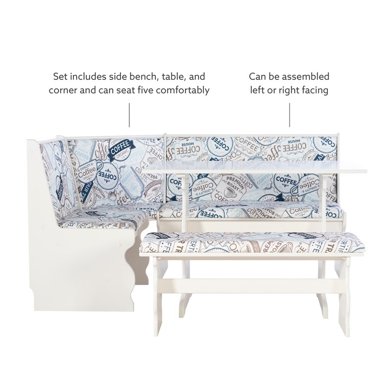 Riverbay Furniture Transitional Wood Corner Nook Dining Set in White