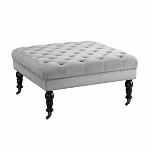 Riverbay Furniture Velvet Square Tufted Ottoman in Gray