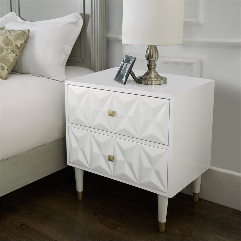 Riverbay Furniture 2 Drawer Geo Texture Nightstand in White