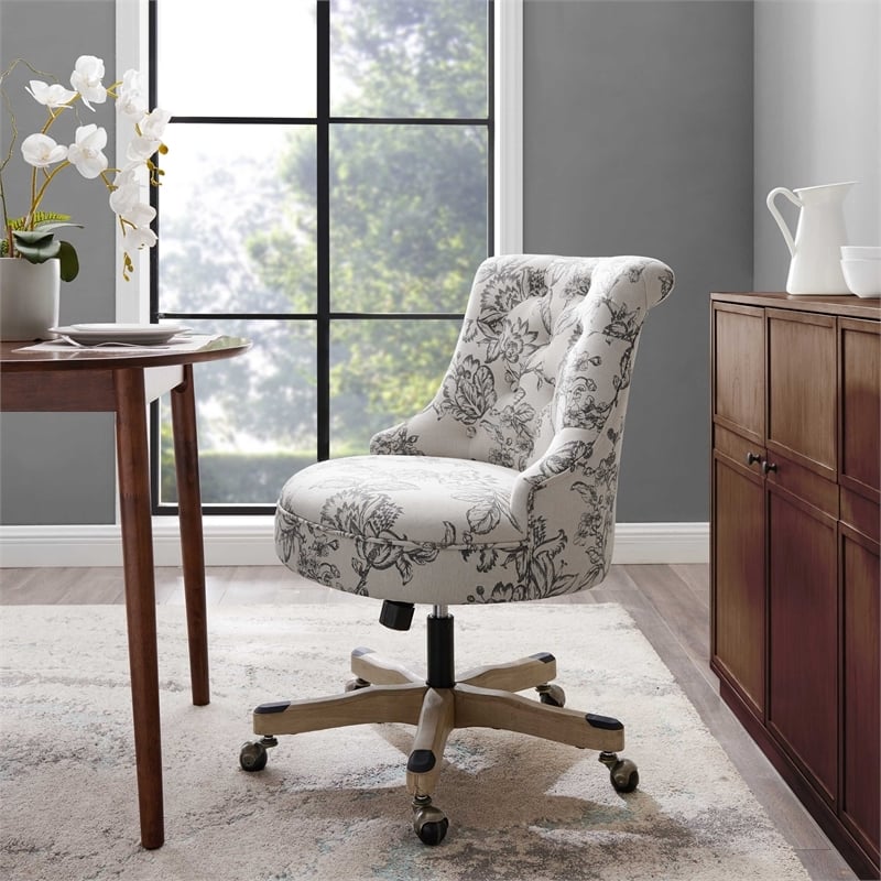 Riverbay Furniture Rolling Fabric & Wood Swivel Office Chair in Gray/Natural