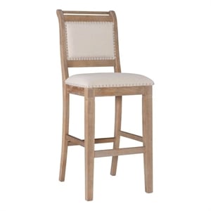Riverbay Furniture 30&quot Bar Stool Upholstered Back & Seat in Greywash Finished Wood