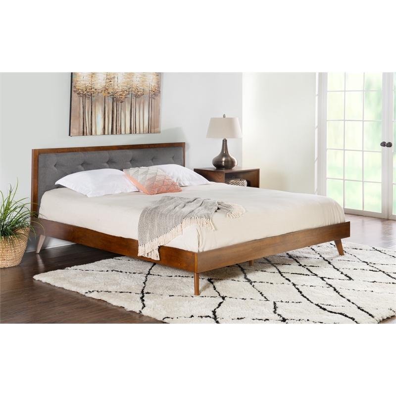 Riverbay Furniture Bristol Tufted Fabric & Wood Platform King Bed Brown/Gray